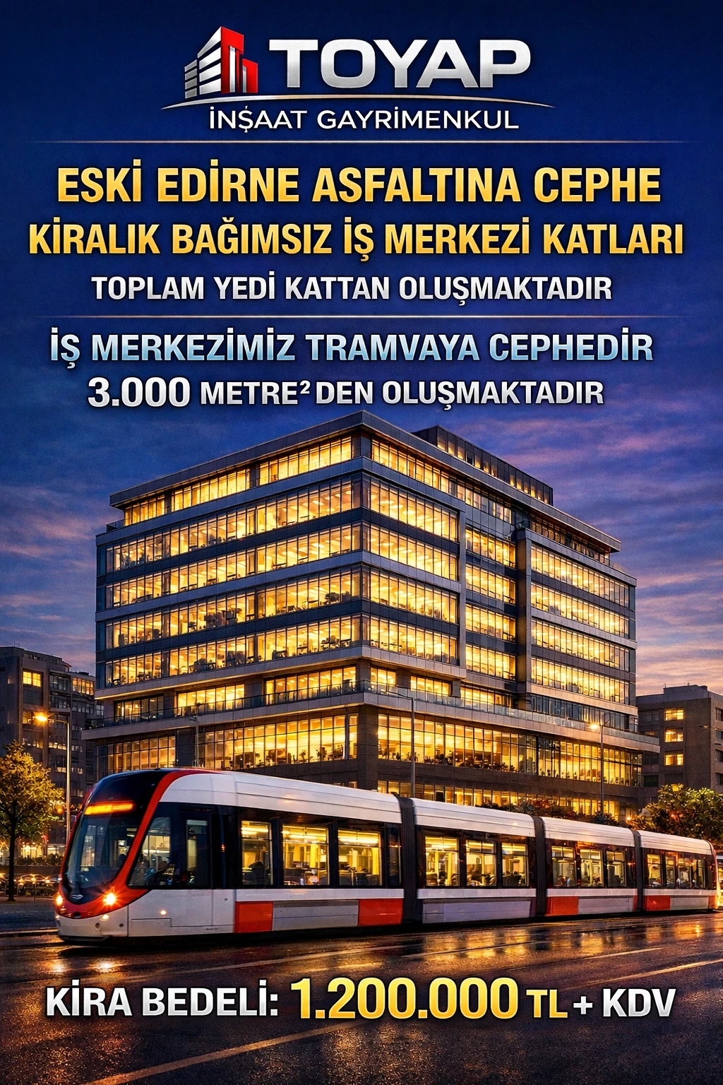 CEBECİ MAHALLESİ ESKİ EDİRNE ASFALTINA CEPHE 3000m2 KURUMSAL FİRMALARA KİRALIK PRESTİJLİ İŞ MERKEZİ